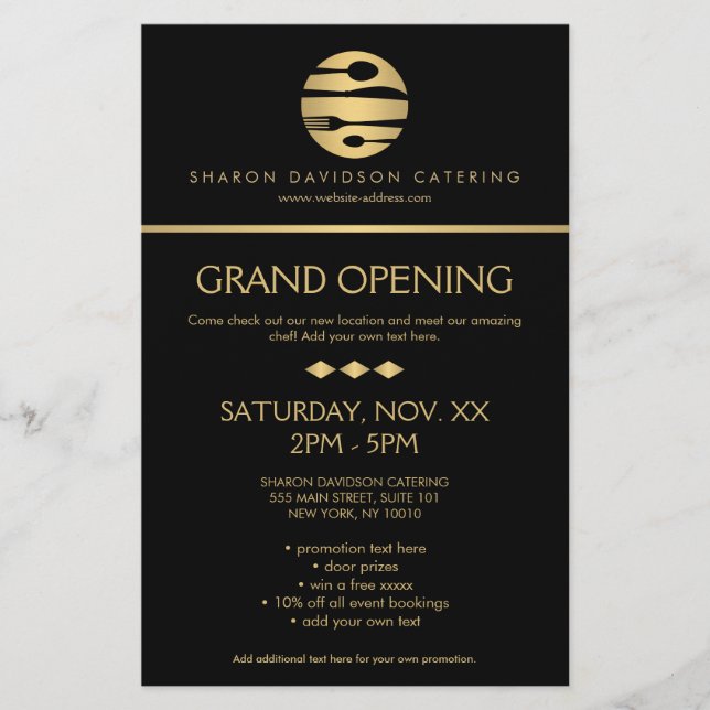 Luxe Gold Catering Logo Restaurant, Chef Black Flyer (Front)