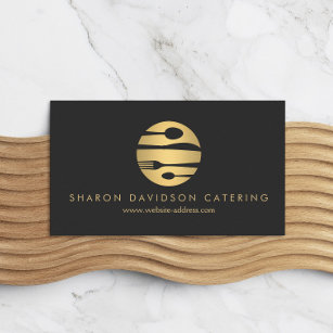 Luxe Gold Catering Logo Restaurant, Chef Dark Grey Business Card