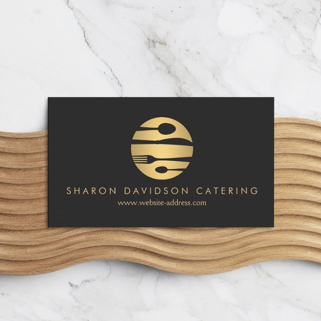 Luxe Gold Catering Logo Restaurant, Chef Dark Grey Business Card (Creator Uploaded)
