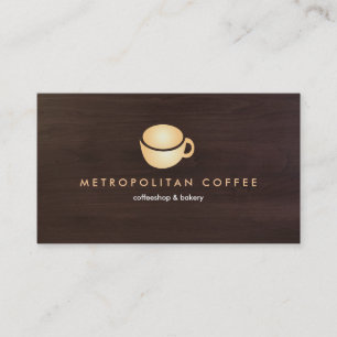 LUXE GOLD COFEE MUG LOGO on DARK BROWN WOODGRAIN Business Card