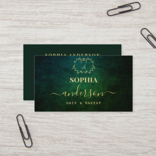 Luxe Gold Dark Texture & Logo Signature Script Bus Business Card