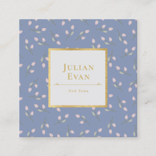 Luxe Gold Dusty Blue Flower Pattern Business Card
