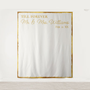 Luxe Gold Edge Off White Mr Mrs Wedding Backdrop Tapestry