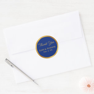 Luxe Gold Edge Royal Blue Thank You Names Date Classic Round Sticker