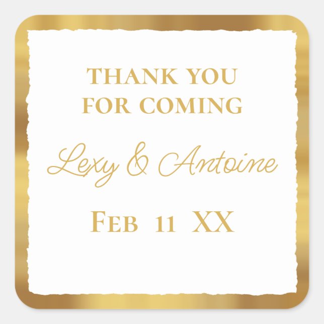 Luxe Gold Edge Simple Thank You for Coming Wedding Square Sticker (Front)