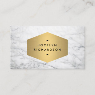 Luxe Gold Emblem on White Marble Business Card