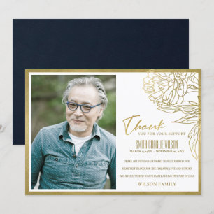 LUXE GOLD FOIL FLORAL SYMPATHY MEMORIAL PHOTO  THANK YOU CARD