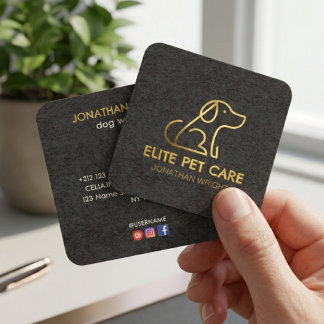 Luxe Gold Foil Vertical Dog Walker & Pet Sitter Square Business Card