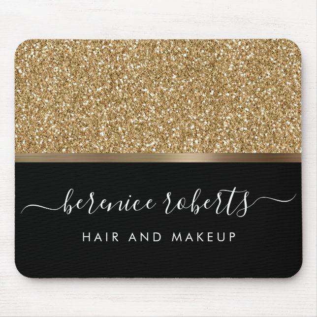 Luxe Gold Glitter and Black Personalised Mouse Mat (Front)