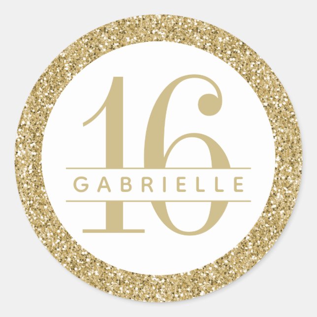 Luxe Gold Glitter Birthday Favour Sticker Label (Front)