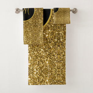 Luxe Gold Glitter Sparkle Custom Monogrammed  Bath Towel Set