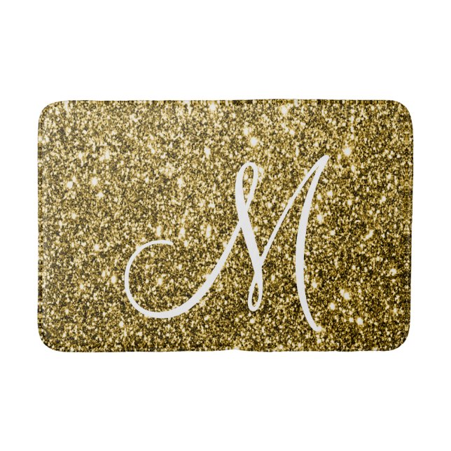 Luxe Gold Glitter Stylish Monogrammed Personalised Bath Mat (Front)