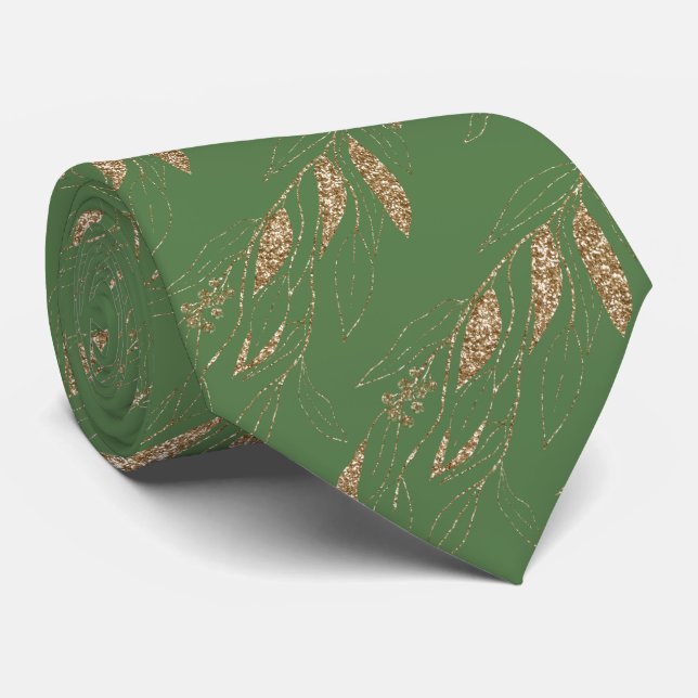 LUXE GOLD GREEN EUCALYPTUS BOTANICAL TIE (Rolled)