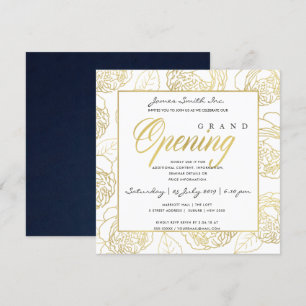 LUXE GOLD NAVY ROSE FLORAL GRAND OPENING CEREMONY INVITATION