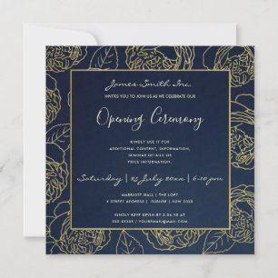 LUXE GOLD NAVY ROSE FLORAL GRAND OPENING CEREMONY INVITATION