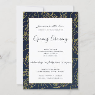 LUXE GOLD NAVY ROSE FLORAL GRAND OPENING CEREMONY INVITATION