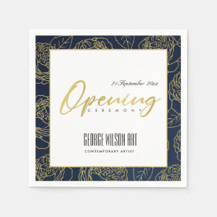 LUXE GOLD NAVY ROSE FLORAL GRAND OPENING CEREMONY NAPKIN