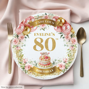 Luxe Gold Number 80th Birthday Paper Plates