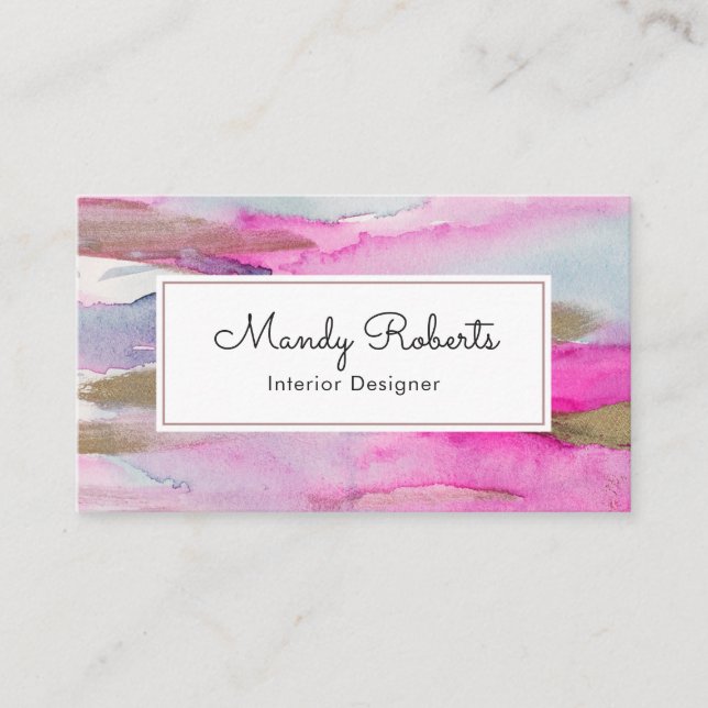 Luxe Gold Pink and Blue Paint business card (Front)