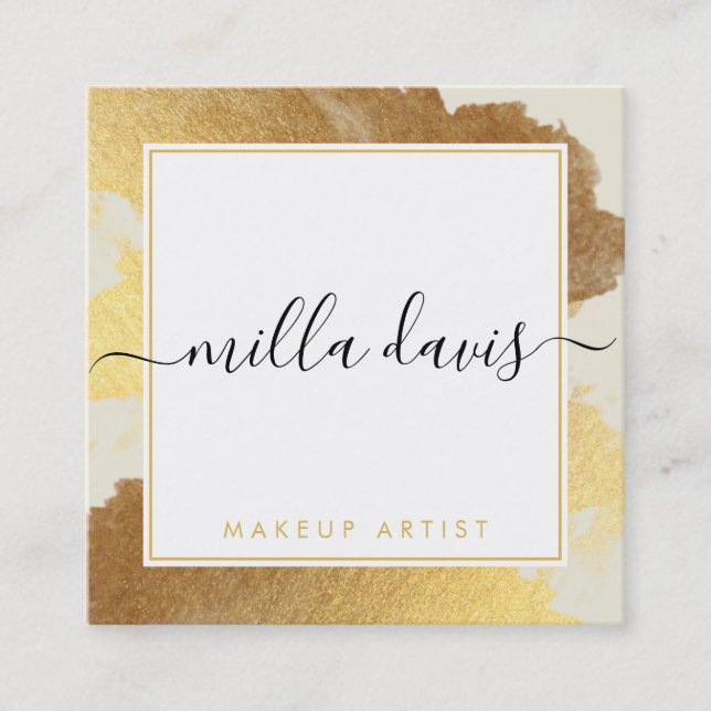 LUXE GOLD pretty modern glam gilded cream ivory Square Business Card (Front)