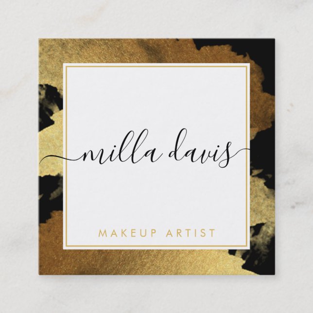 LUXE GOLD pretty modern glam gilded trendy black Square Business Card (Front)