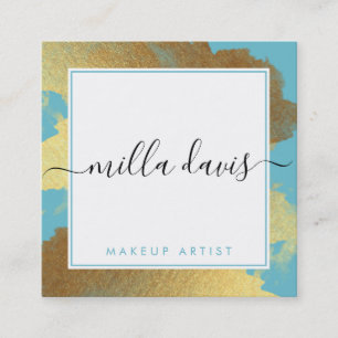 LUXE GOLD pretty modern glam gilded turquoise blue Square Business Card