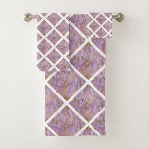 LUXE GOLD PURPLE WAVE GRID BATH TOWEL SET