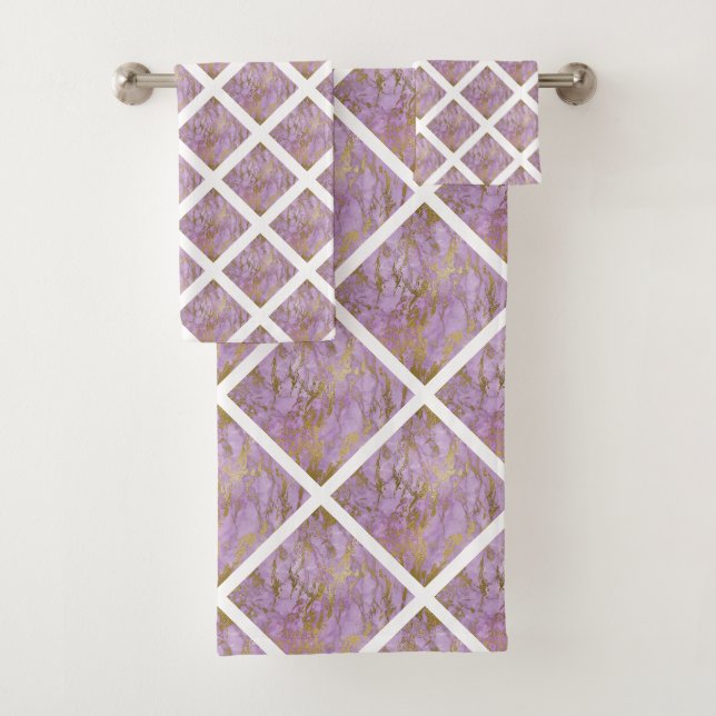 LUXE GOLD PURPLE WAVE GRID BATH TOWEL SET (Insitu)
