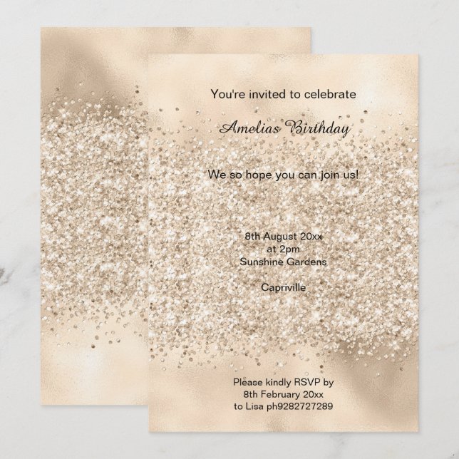 LUXE GOLD SPARKLE PARTY METALLIC INVITATION (Front/Back)
