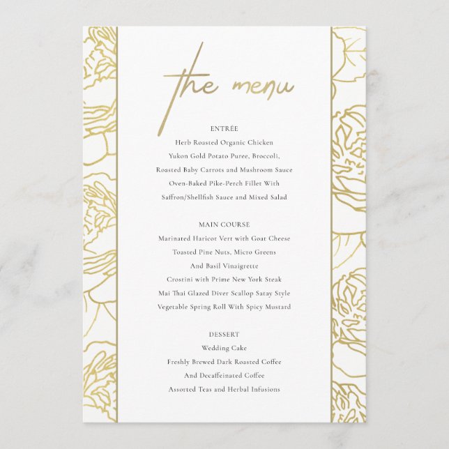 LUXE GOLD WHITE NAVY ELEGANT ROSE FLORAL  MENU (Front)