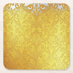 Luxe Gold White Pattern Square Coasters