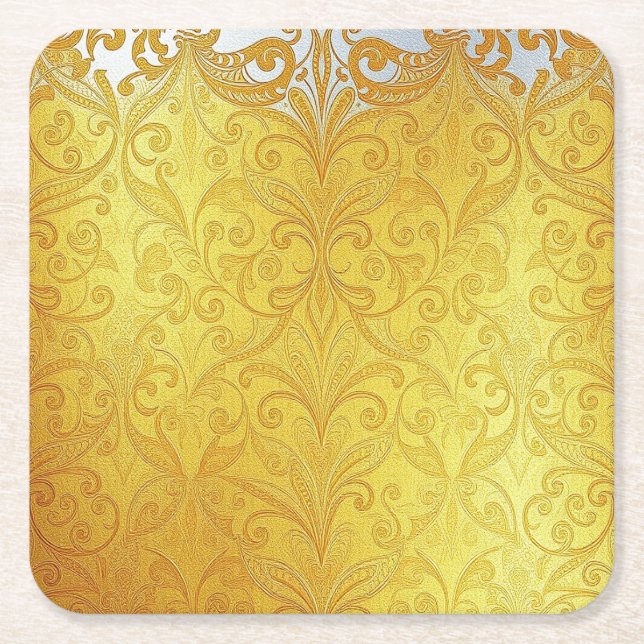 Luxe Gold White Pattern Square Coasters (Front)