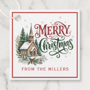 Luxe Green and Red Hand Lettering Christmas Church Favour Tags