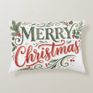 Luxe Green and Red Hand Lettering Decorative Cushion