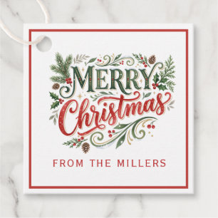 Luxe Green and Red Hand Lettering Favour Tags