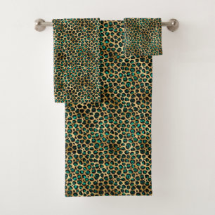 LUXE GREEN GOLD LEOPARD CUSTOM TOWEL SET