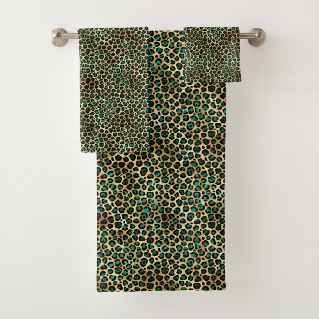 LUXE GREEN GOLD LEOPARD CUSTOM TOWEL SET (Insitu)