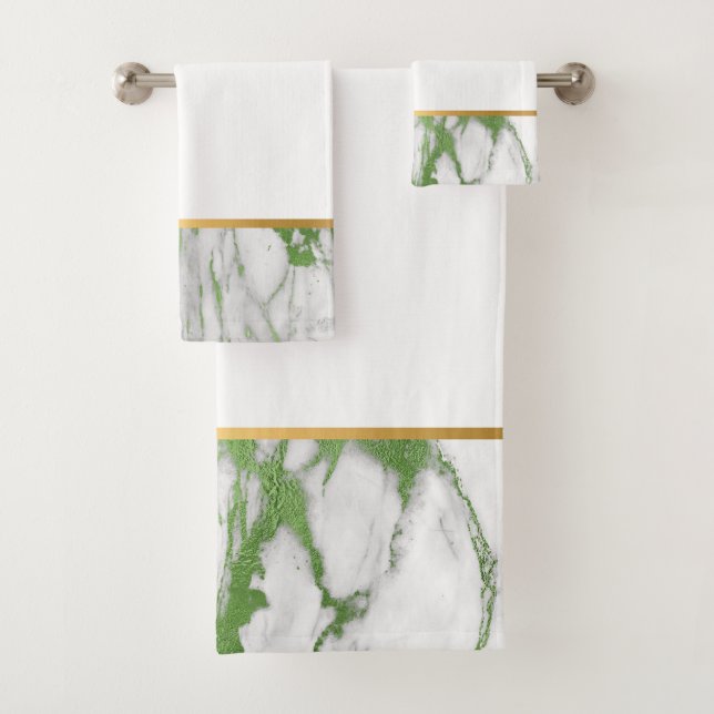 LUXE GREEN WHITE MARBLE GOLD BATHROOM TOWEL SET (Insitu)