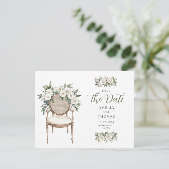 Luxe Greenery Wedding Save the Date (Standing Front)