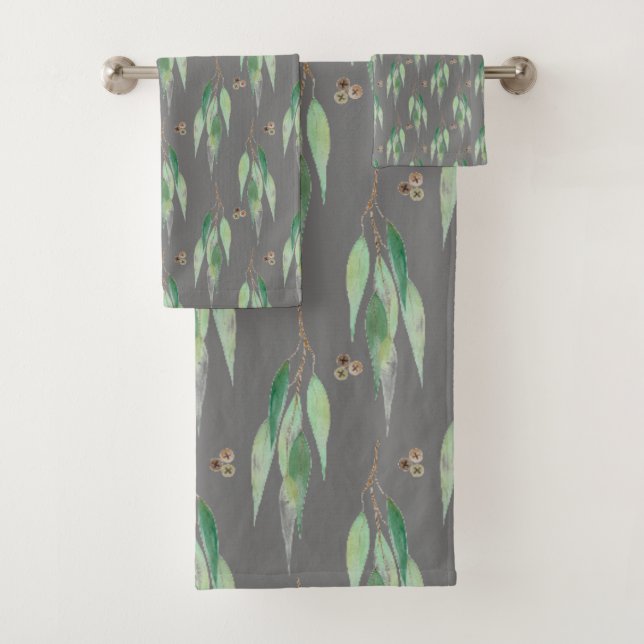 LUXE GREY EUCALYPTUS GOLD BATH TOWEL SET (Insitu)