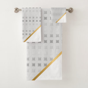 LUXE GREY WHITE SQUARE PATTERN TOWEL SET
