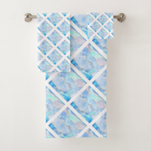 LUXE HAMPTON BLUE MARBLE GRID  BATH TOWEL SET