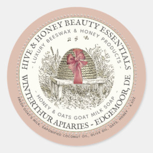 Luxe Honey Soap Label Rose Pink with Skep and Bow