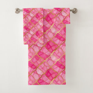 Luxe Hot Pink and Gold Marble Towel Set