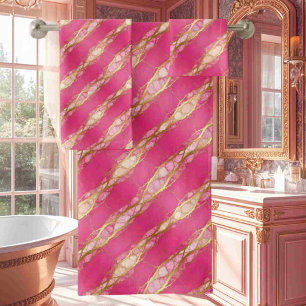 Luxe Hot Pink and Gold Marble Towel Set