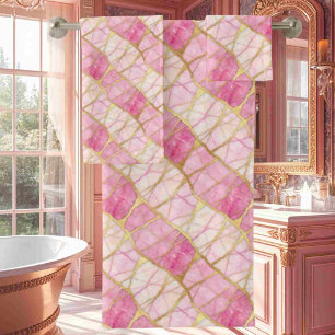 Luxe Hot Pink and Gold Marble Towel Set