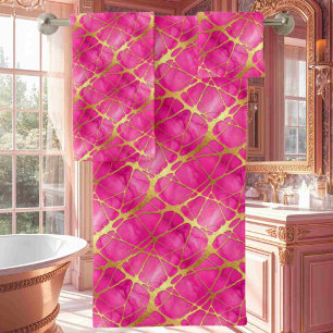 Luxe Hot Pink and Gold Marble Towel Set