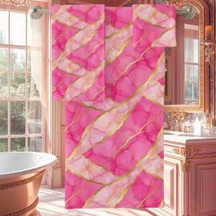 Luxe Hot Pink and Gold Marble Towel Set