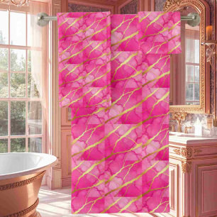 Luxe Hot Pink and Gold Marble Towel Set
