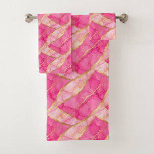 Luxe Hot Pink and Gold Marble Towel Set